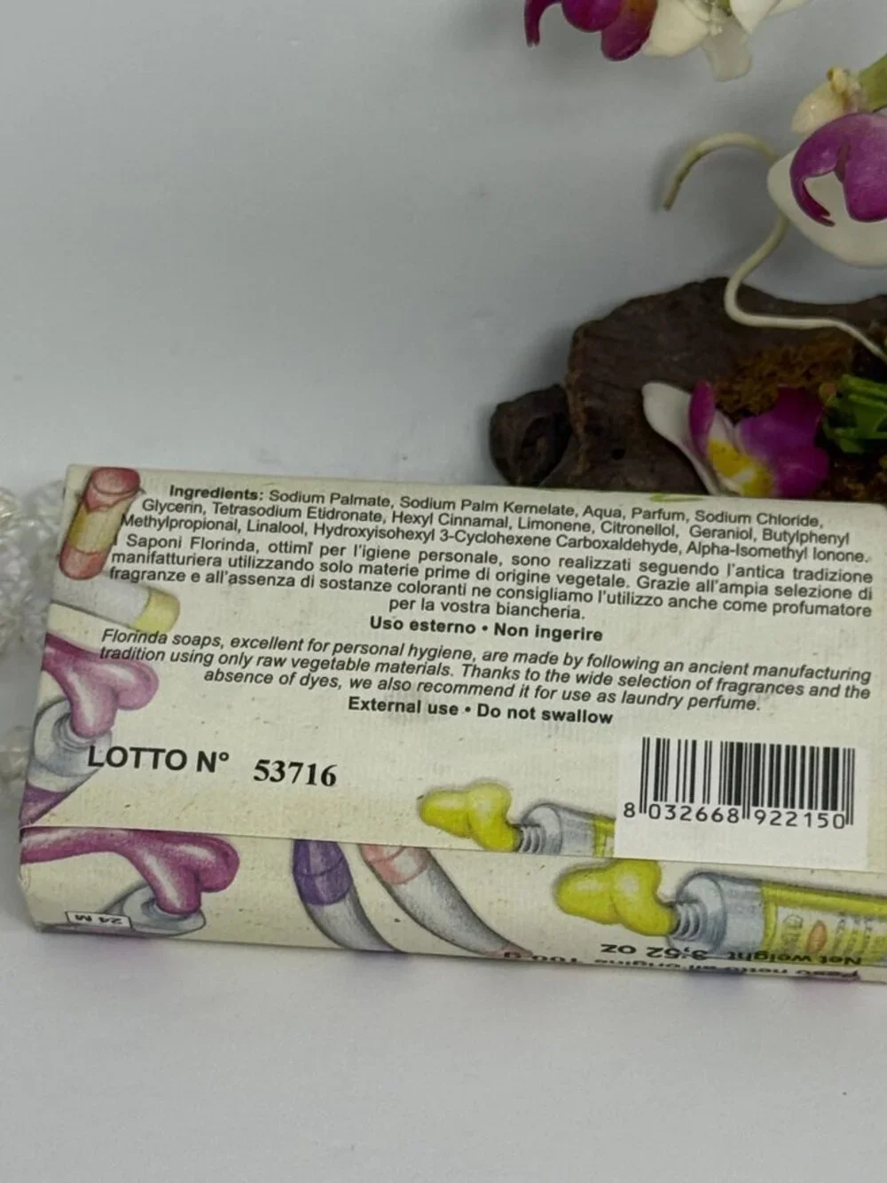 2x Florinda Vegetable Perfumed Bath Soap - Talc & Flower Cotton - 3.52 oz - New